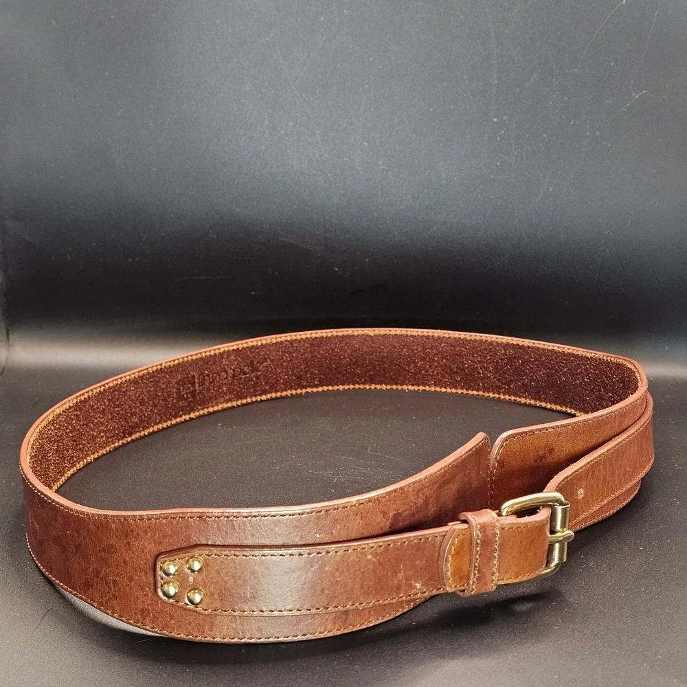 Vintage‎ Linea Pelle Collection Brown Genuine Leather Studded Belt Size L